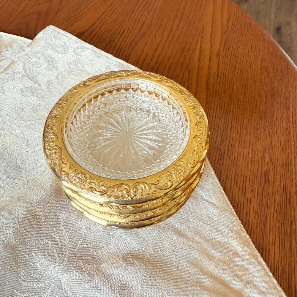 Vintage Glass Coasters with Gold Trim